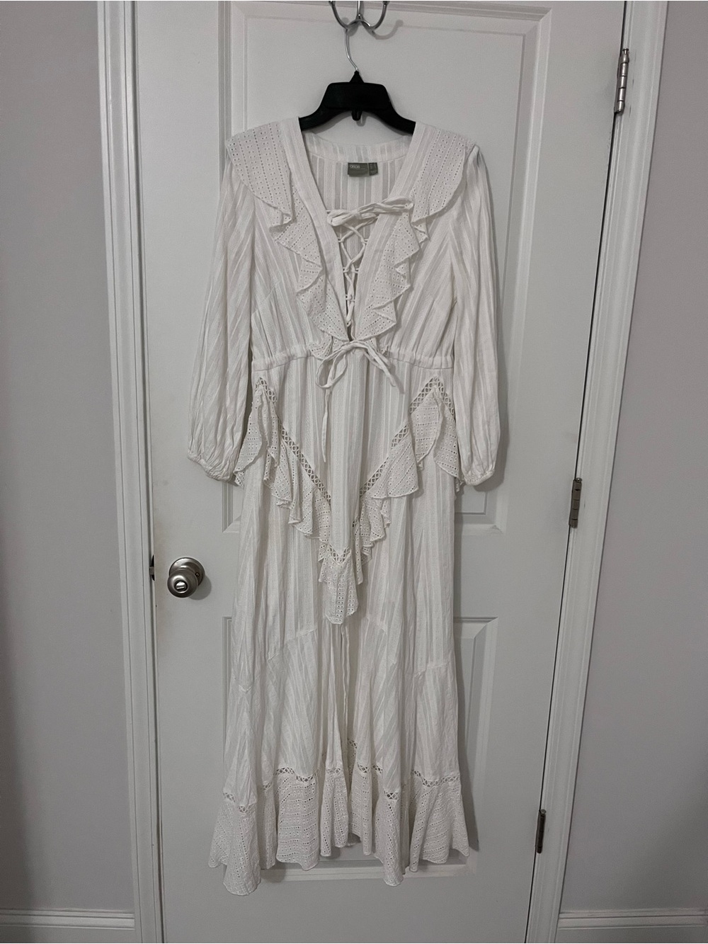 ASOS White Eyelet Lace-Up Ruffle Boho dress NWOT